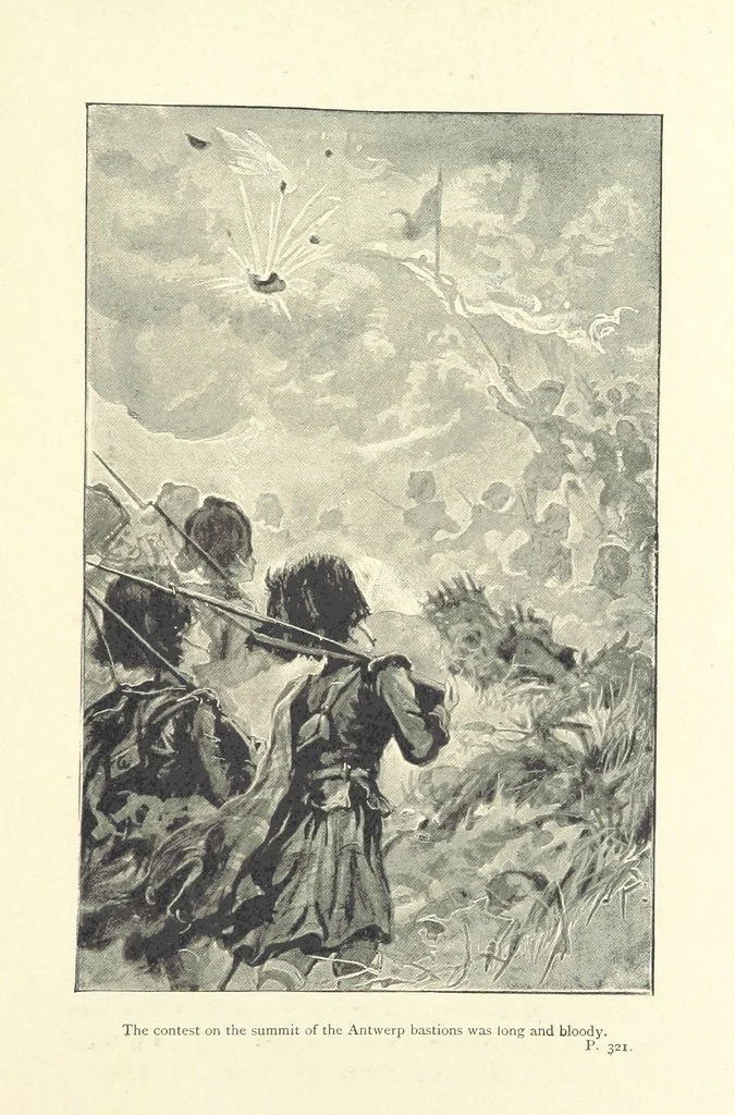 An illustration from Shoulder to Shoulder: a story of the stirring times of old, 1896, leaf 337