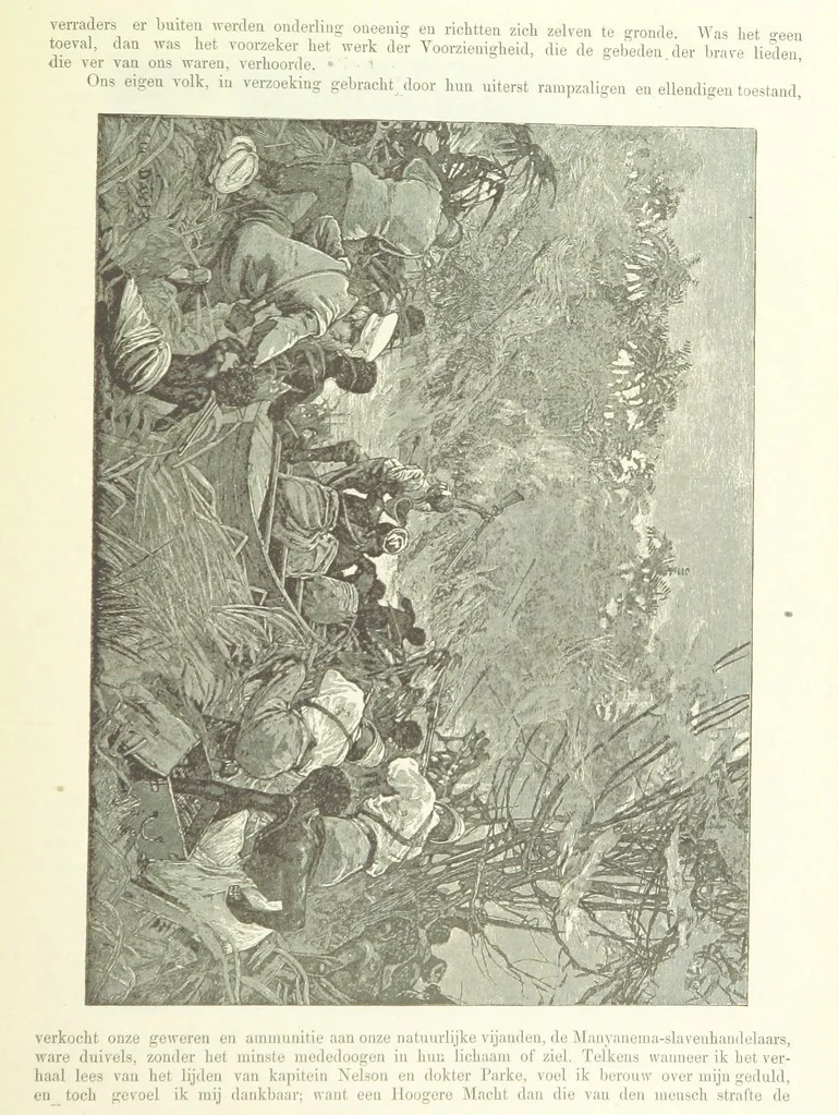 An illustration from Stanley in Afrika's donkere wildernissen, etc. [Translated from “In Darkest Afrika” by H. Tiedeman, 1890, leaf 1233