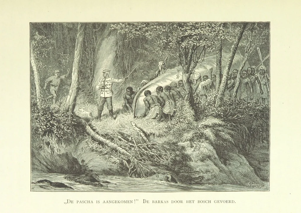 An illustration from Stanley in Afrika's donkere wildernissen, etc. [Translated from “In Darkest Afrika” by H. Tiedeman, 1890, leaf 243