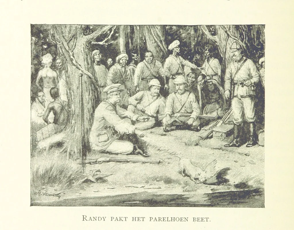 An illustration from Stanley in Afrika's donkere wildernissen, etc. [Translated from “In Darkest Afrika” by H. Tiedeman, 1890, leaf 272