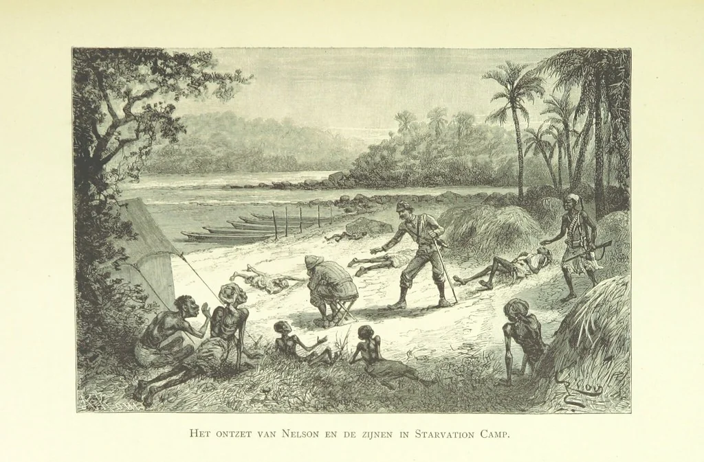 An illustration from Stanley in Afrika's donkere wildernissen, etc. [Translated from “In Darkest Afrika” by H. Tiedeman, 1890, leaf 303
