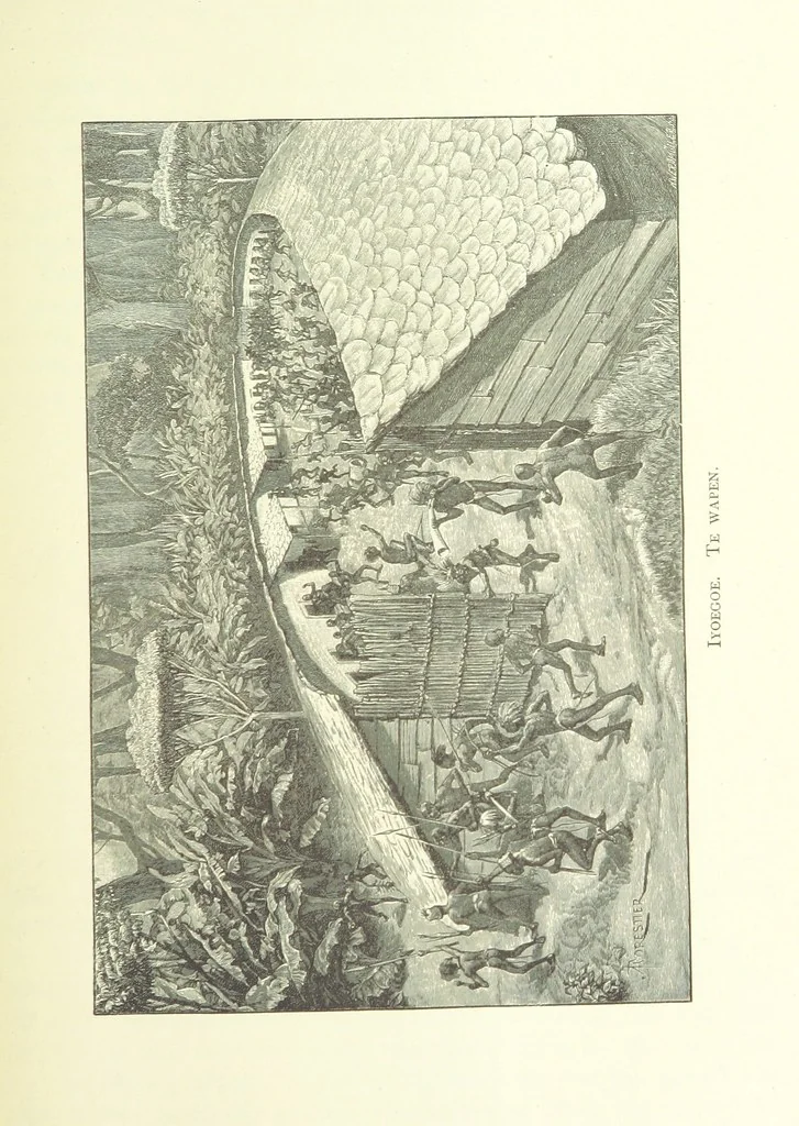 An illustration from Stanley in Afrika's donkere wildernissen, etc. [Translated from “In Darkest Afrika” by H. Tiedeman, 1890, leaf 343