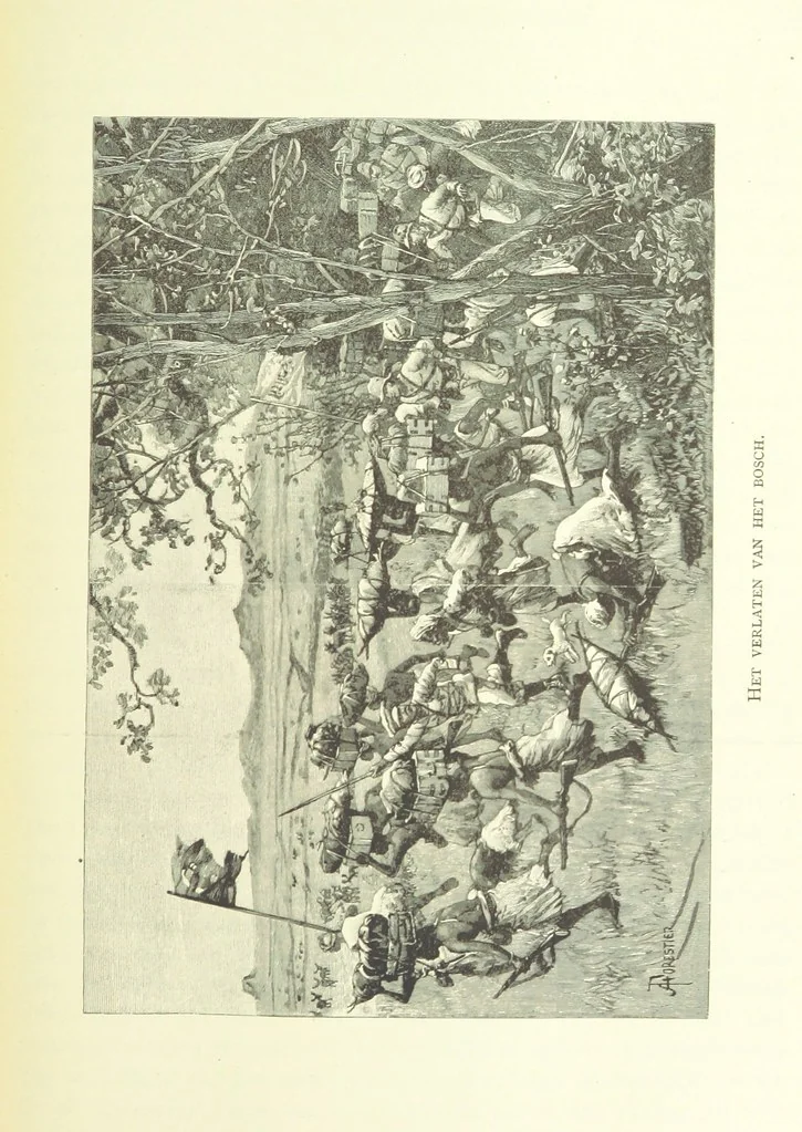 An illustration from Stanley in Afrika's donkere wildernissen, etc. [Translated from “In Darkest Afrika” by H. Tiedeman, 1890, leaf 349