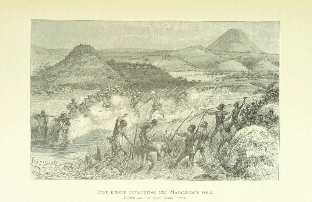An illustration from Stanley in Afrika's donkere wildernissen, etc. [Translated from “In Darkest Afrika” by H. Tiedeman, 1890, leaf 363