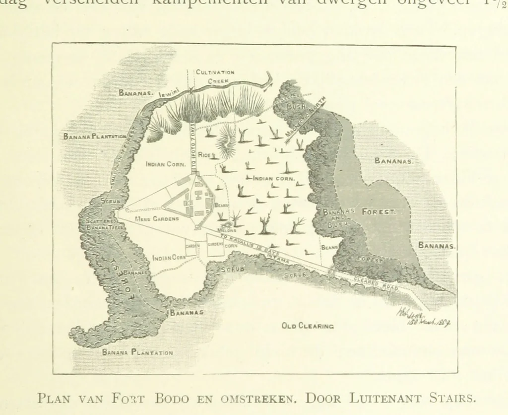 An illustration from Stanley in Afrika's donkere wildernissen, etc. [Translated from “In Darkest Afrika” by H. Tiedeman, 1890, leaf 415