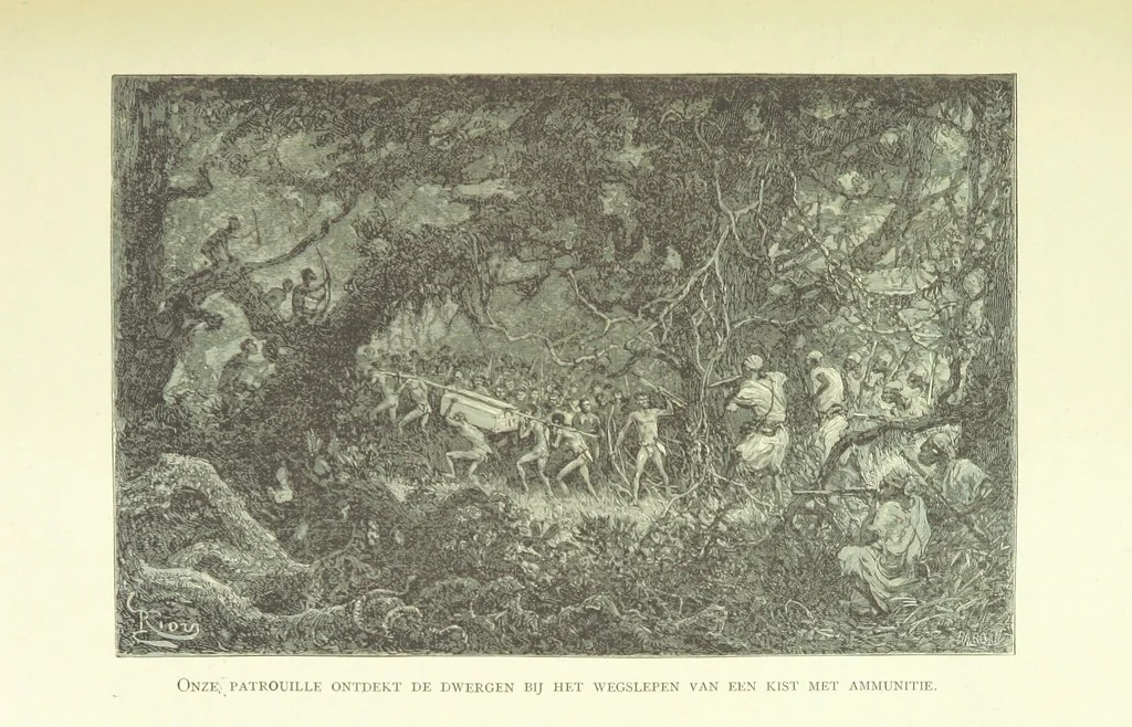 An illustration from Stanley in Afrika's donkere wildernissen, etc. [Translated from “In Darkest Afrika” by H. Tiedeman, 1890, leaf 697