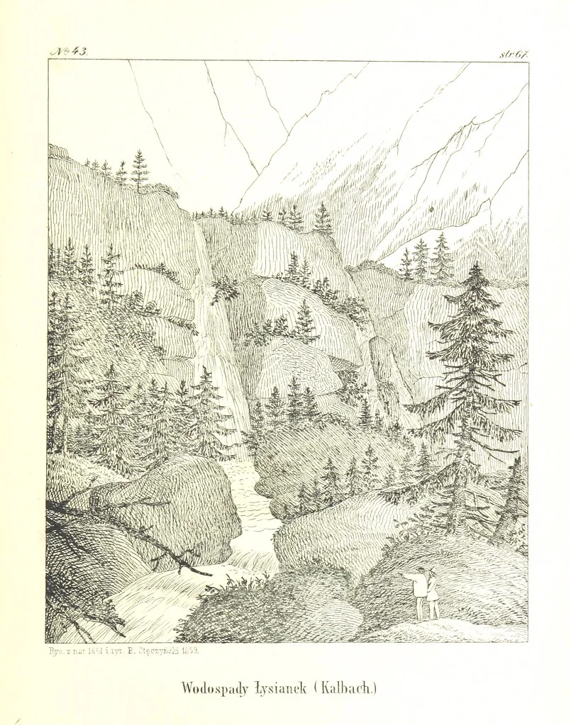 An illustration from Pieniny i Tatry: zbiór 80 malowniczych widoków ... wolną ręką z natury, a na kamieniu ... rytowanych, z treściwym onych przez autora opisem, 1860, leaf 105