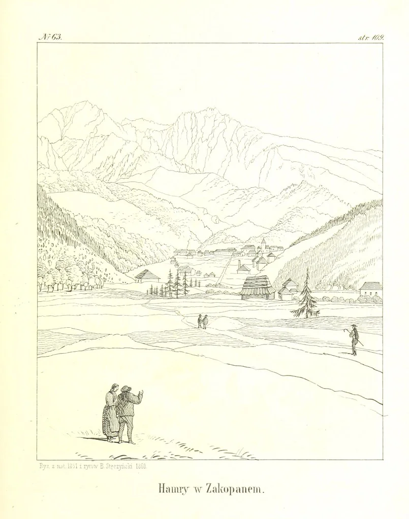 An illustration from Pieniny i Tatry: zbiór 80 malowniczych widoków ... wolną ręką z natury, a na kamieniu ... rytowanych, z treściwym onych przez autora opisem, 1860, leaf 145