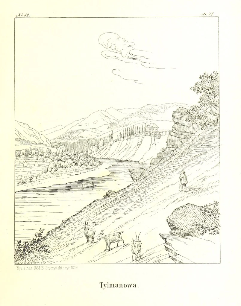 An illustration from Pieniny i Tatry: zbiór 80 malowniczych widoków ... wolną ręką z natury, a na kamieniu ... rytowanych, z treściwym onych przez autora opisem, 1860, leaf 43