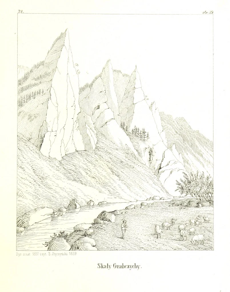 An illustration from Pieniny i Tatry: zbiór 80 malowniczych widoków ... wolną ręką z natury, a na kamieniu ... rytowanych, z treściwym onych przez autora opisem, 1860, leaf 63