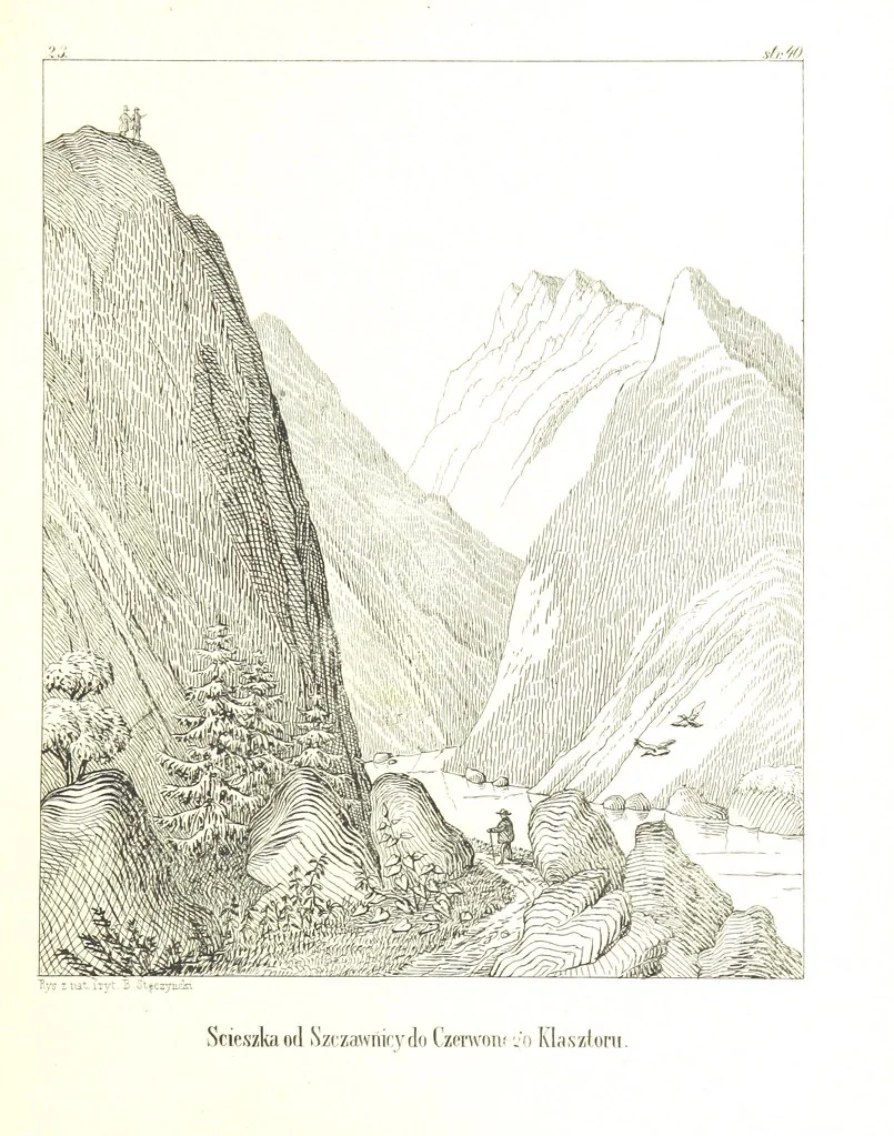 An illustration from Pieniny i Tatry: zbiór 80 malowniczych widoków ... wolną ręką z natury, a na kamieniu ... rytowanych, z treściwym onych przez autora opisem, 1860, leaf 65