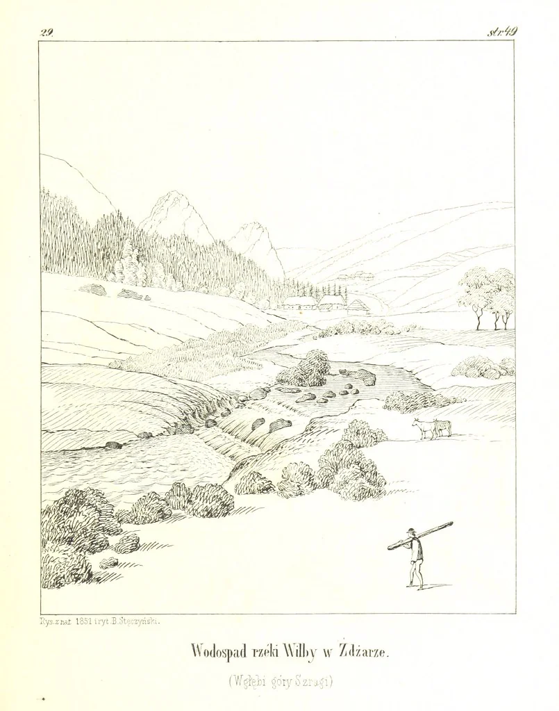 An illustration from Pieniny i Tatry: zbiór 80 malowniczych widoków ... wolną ręką z natury, a na kamieniu ... rytowanych, z treściwym onych przez autora opisem, 1860, leaf 77