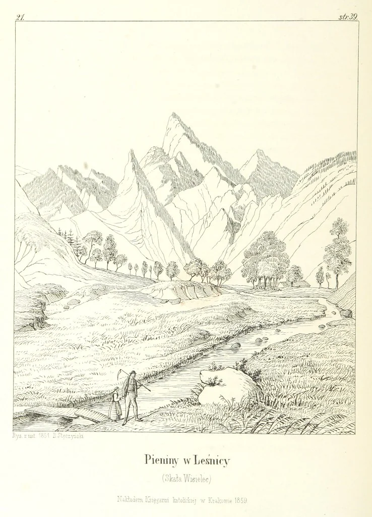 An illustration from Tatry, w dwudziestu czterech obrazach skreślone piórem i rylcem. [In verse.] ... Dzieło ozdobione 80 rvsunkami, przez autora z nautry zdiętemi, etc, 1860, leaf 102
