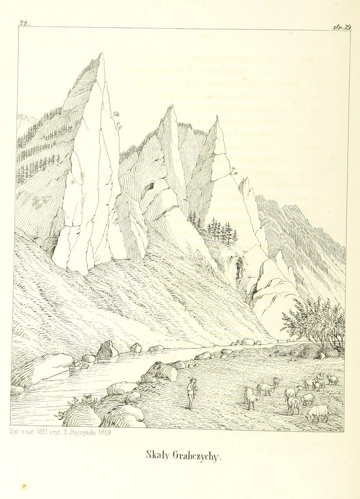 An illustration from Tatry, w dwudziestu czterech obrazach skreślone piórem i rylcem. [In verse.] ... Dzieło ozdobione 80 rvsunkami, przez autora z nautry zdiętemi, etc, 1860, leaf 104