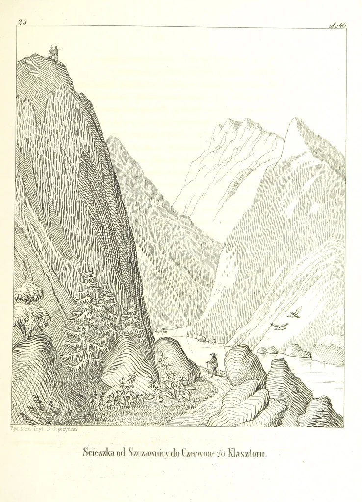 An illustration from Tatry, w dwudziestu czterech obrazach skreślone piórem i rylcem. [In verse.] ... Dzieło ozdobione 80 rvsunkami, przez autora z nautry zdiętemi, etc, 1860, leaf 107