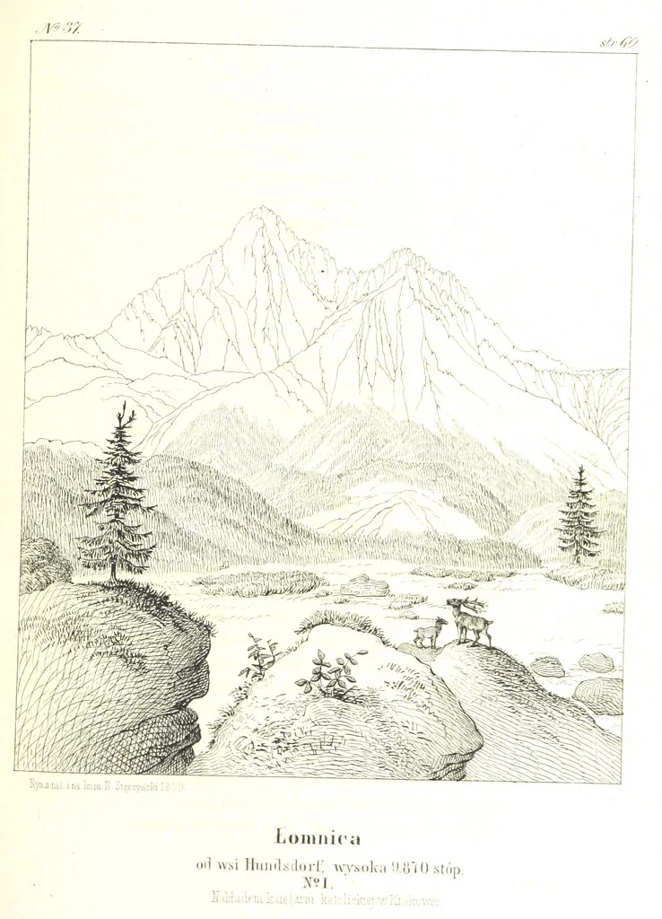 An illustration from Tatry, w dwudziestu czterech obrazach skreślone piórem i rylcem. [In verse.] ... Dzieło ozdobione 80 rvsunkami, przez autora z nautry zdiętemi, etc, 1860, leaf 155