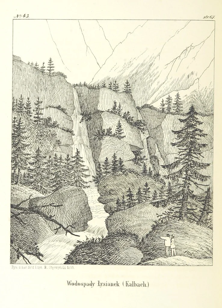 An illustration from Tatry, w dwudziestu czterech obrazach skreślone piórem i rylcem. [In verse.] ... Dzieło ozdobione 80 rvsunkami, przez autora z nautry zdiętemi, etc, 1860, leaf 174
