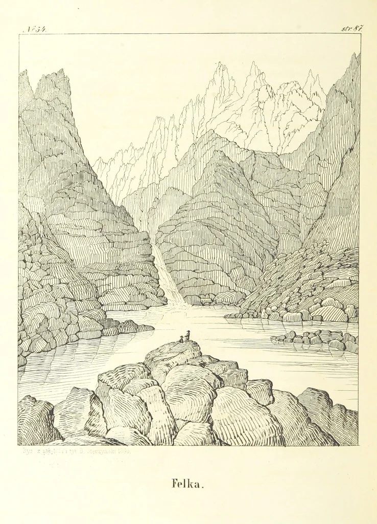 An illustration from Tatry, w dwudziestu czterech obrazach skreślone piórem i rylcem. [In verse.] ... Dzieło ozdobione 80 rvsunkami, przez autora z nautry zdiętemi, etc, 1860, leaf 216