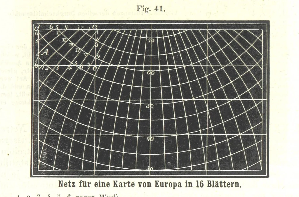 An illustration from Grundzüge der mathematischen Geographie und der Landkartenprojection ... Ein Handbuch für Jeden, der ohne Vorkenntniss der höheren Mathematik sich über den Gegenstand unterrichten will, etc, 1857, leaf 129