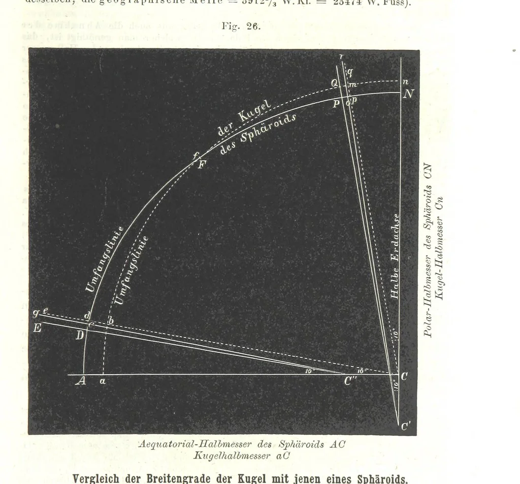 An illustration from Grundzüge der mathematischen Geographie und der Landkartenprojection ... Ein Handbuch für Jeden, der ohne Vorkenntniss der höheren Mathematik sich über den Gegenstand unterrichten will, etc, 1857, leaf 67