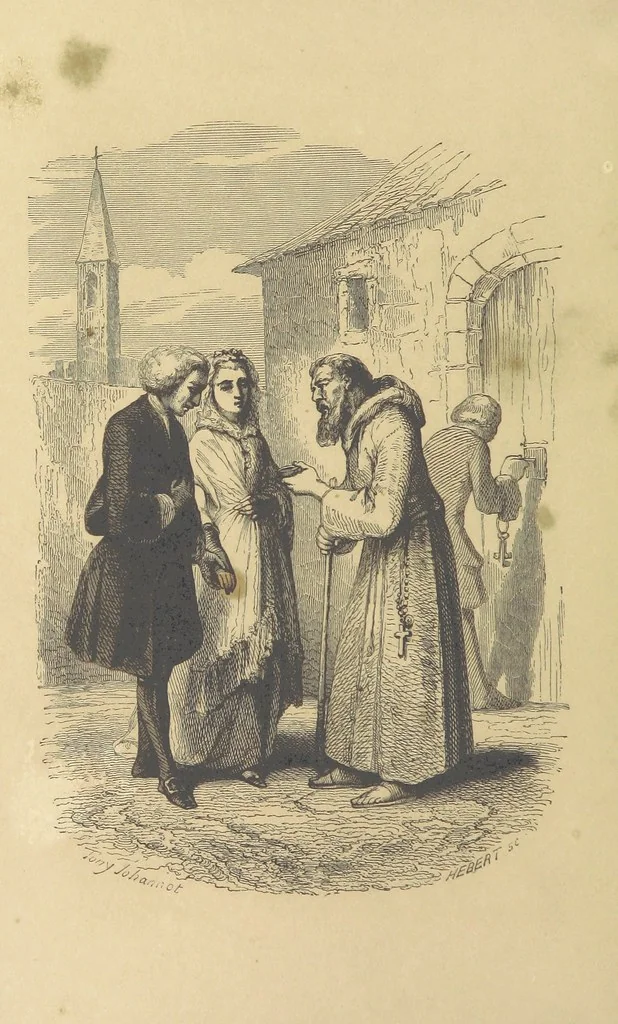 An illustration from A sentimental journey through France and Italy, 1857, leaf 64