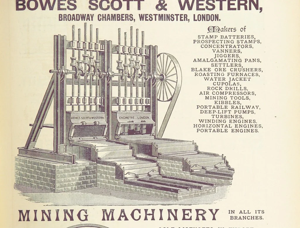 An illustration from The Universal Mining Code for the use of mining companies, mining engineers ... The Code words specially selected to comply with the Telegraph Convention rules, by G. Ager, 1890, leaf 421