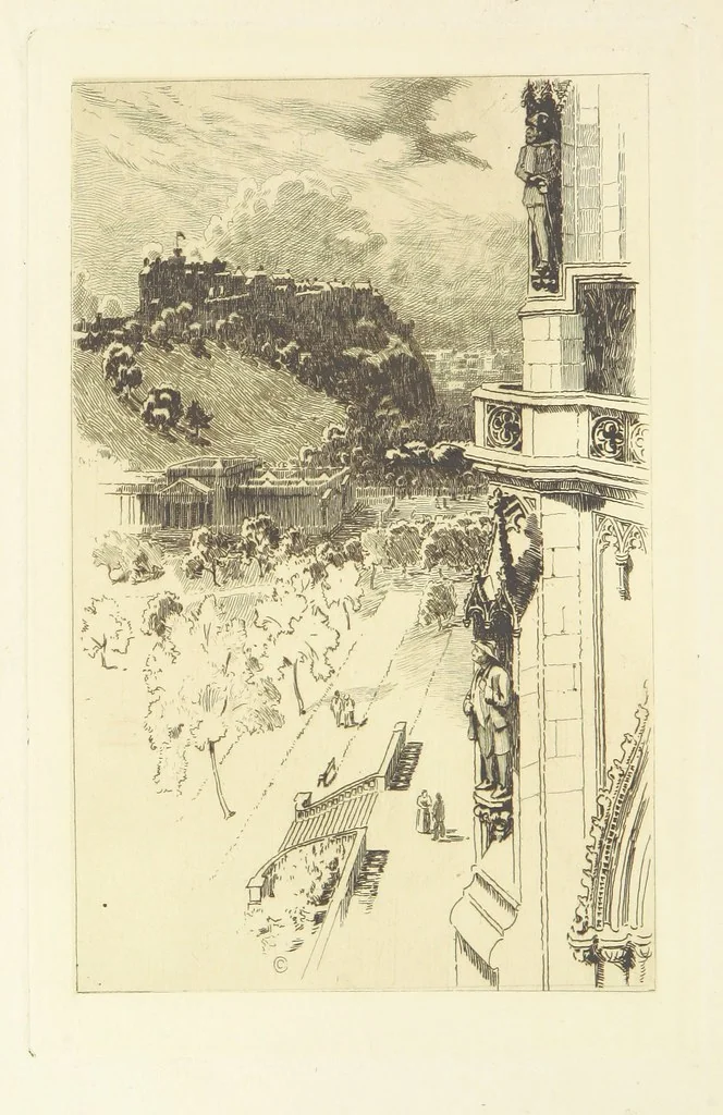 An illustration from Edinburgh. Picturesque Notes ... With etchings by A. Brunet-Debaines from drawings by S. Bough ... and W. E. Lockhart, etc, 1896, leaf 8