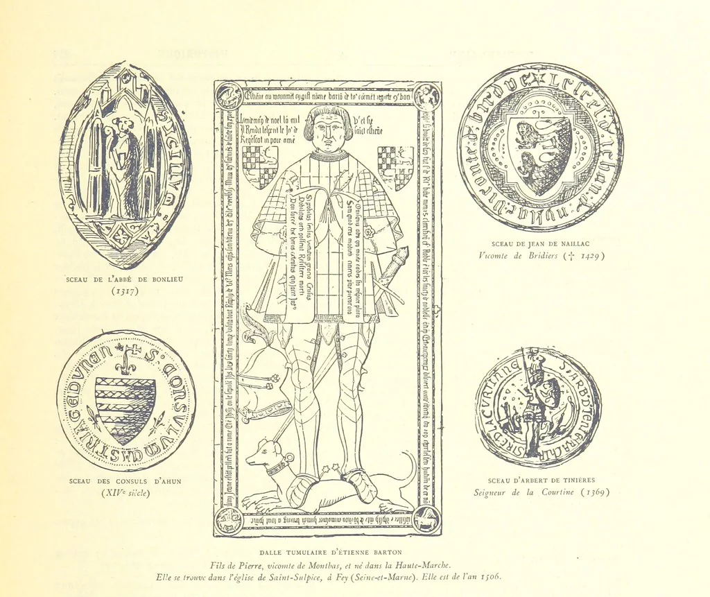 An illustration from Grand Dictionnaire historique, généalogique et biographique de la Haute-Marche, département de la Creuse. [Illustrated, 1894, leaf 119