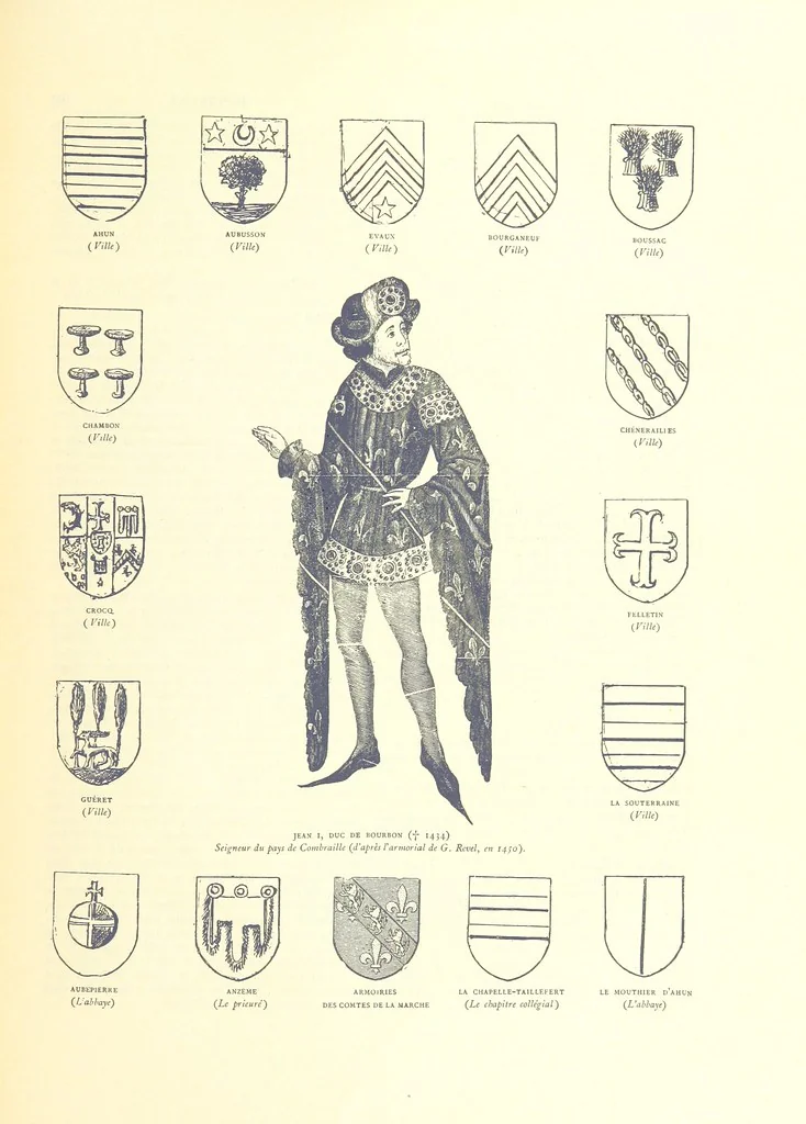 An illustration from Grand Dictionnaire historique, généalogique et biographique de la Haute-Marche, département de la Creuse. [Illustrated, 1894, leaf 125