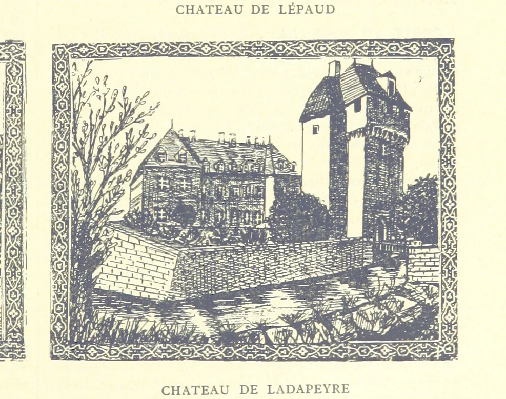 An illustration from Grand Dictionnaire historique, généalogique et biographique de la Haute-Marche, département de la Creuse. [Illustrated, 1894, leaf 63