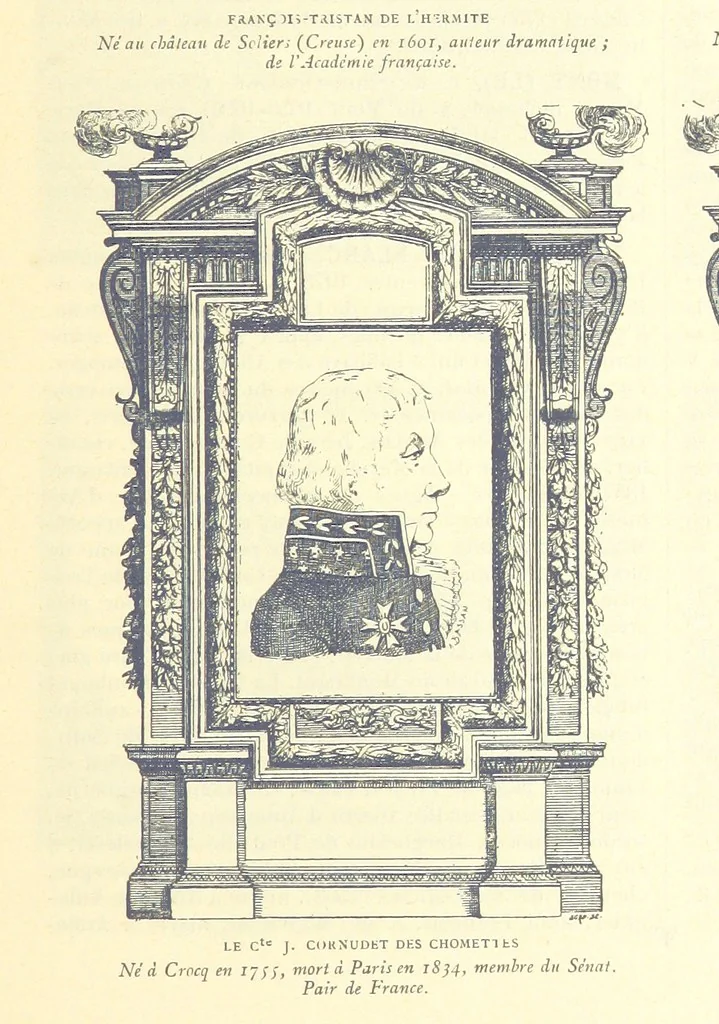 An illustration from Grand Dictionnaire historique, généalogique et biographique de la Haute-Marche, département de la Creuse. [Illustrated, 1894, leaf 87