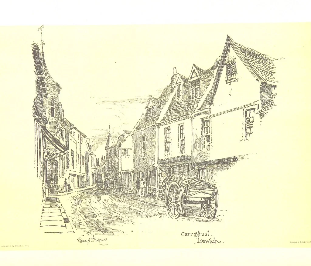 An illustration from In and about ancient Ipswich: illustrating the origin and growth of an old English historic town ... With ... illustrations drawn by P. E. Stimpson, 1888, leaf 26