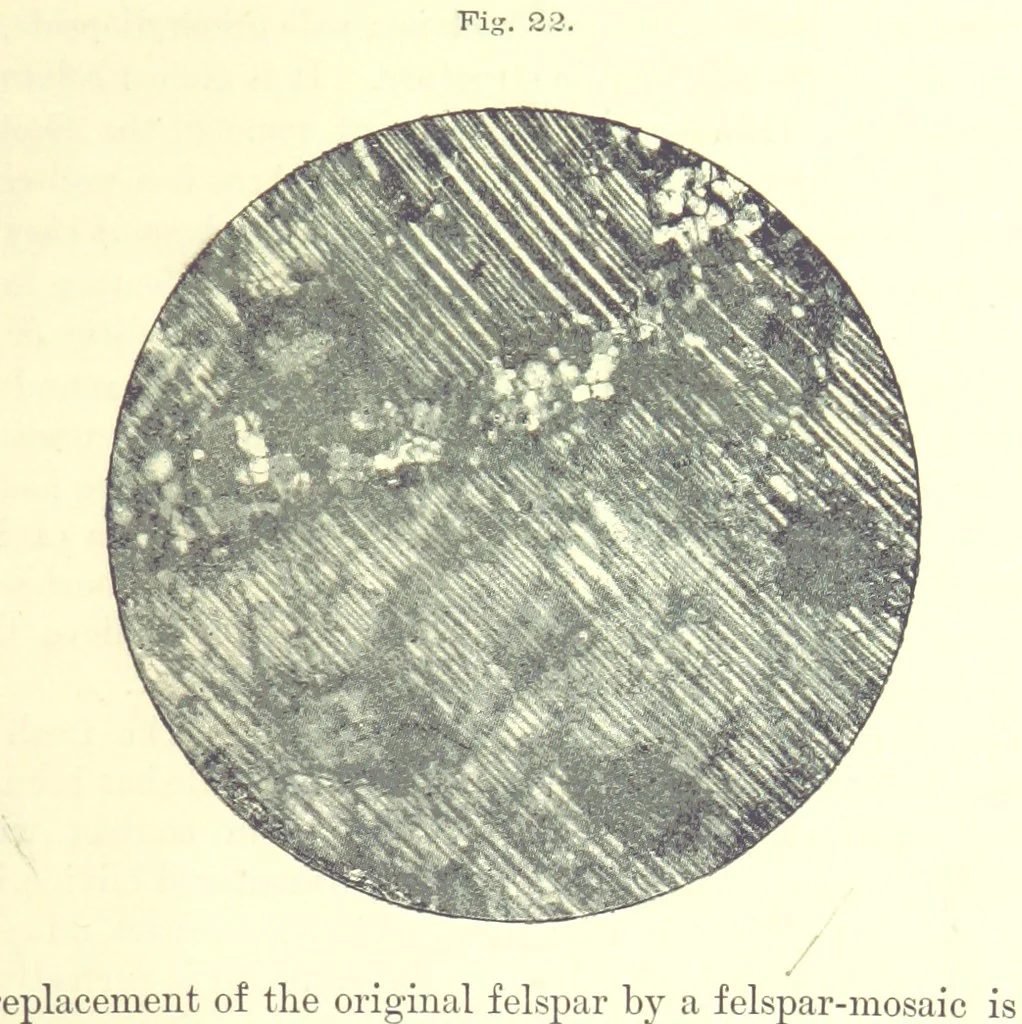 An illustration from British Petrography: with special reference to the igneous rocks. With ... plates. (Glossary of terms used in describing Rocks By F. H. Hatch.), 1888, leaf 189