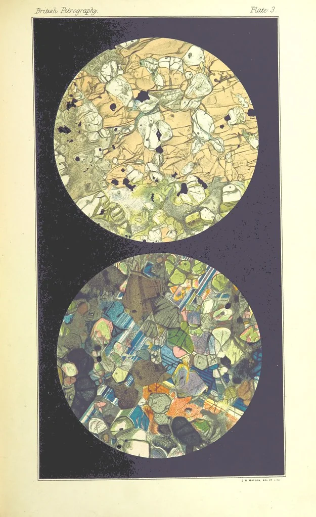 An illustration from British Petrography: with special reference to the igneous rocks. With ... plates. (Glossary of terms used in describing Rocks By F. H. Hatch.), 1888, leaf 477