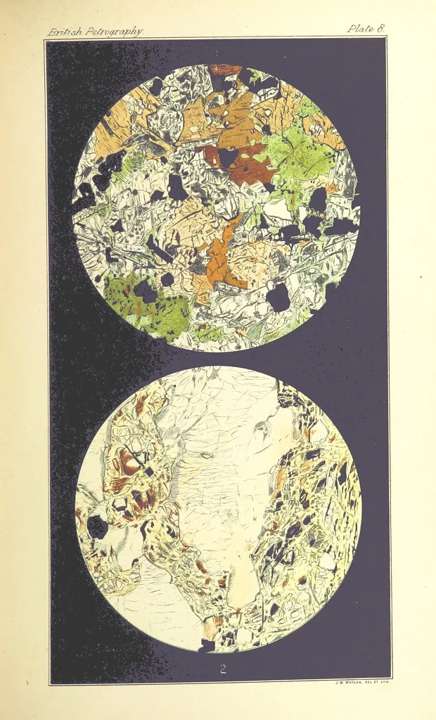 An illustration from British Petrography: with special reference to the igneous rocks. With ... plates. (Glossary of terms used in describing Rocks By F. H. Hatch.), 1888, leaf 497