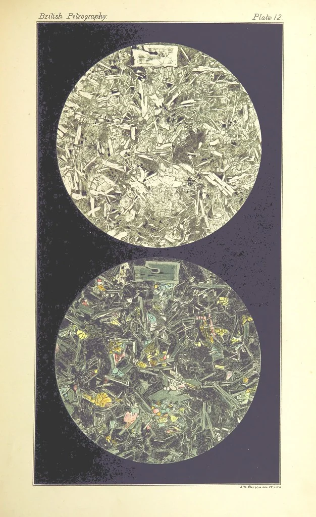 An illustration from British Petrography: with special reference to the igneous rocks. With ... plates. (Glossary of terms used in describing Rocks By F. H. Hatch.), 1888, leaf 513