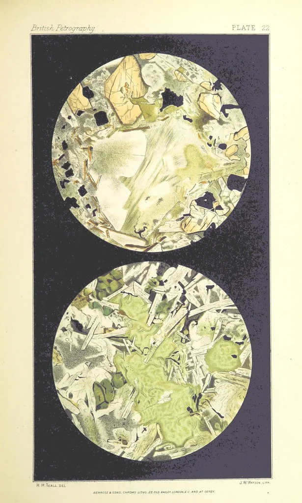 An illustration from British Petrography: with special reference to the igneous rocks. With ... plates. (Glossary of terms used in describing Rocks By F. H. Hatch.), 1888, leaf 553