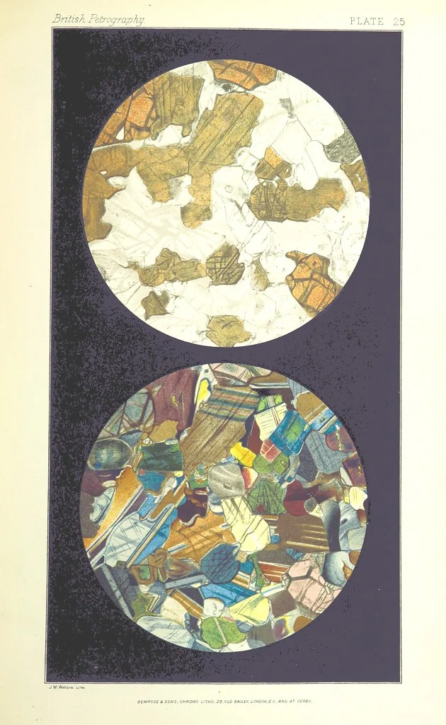 An illustration from British Petrography: with special reference to the igneous rocks. With ... plates. (Glossary of terms used in describing Rocks By F. H. Hatch.), 1888, leaf 565