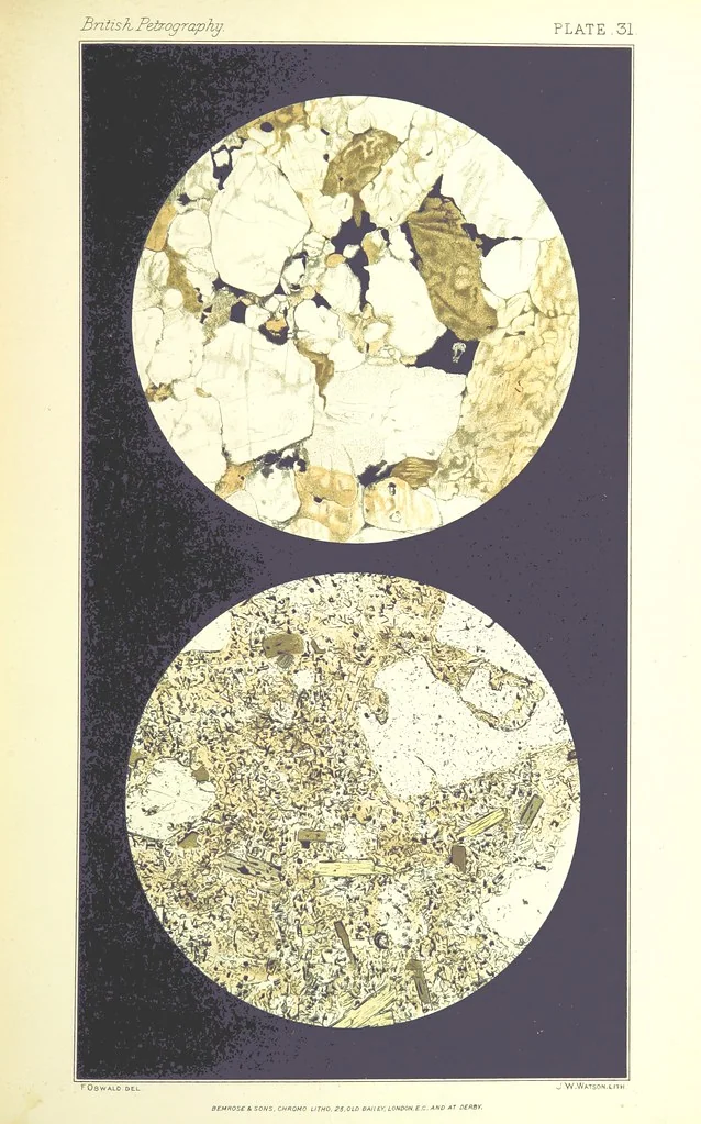 An illustration from British Petrography: with special reference to the igneous rocks. With ... plates. (Glossary of terms used in describing Rocks By F. H. Hatch.), 1888, leaf 587