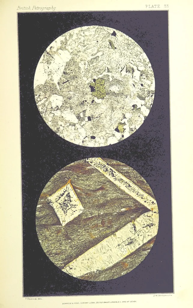 An illustration from British Petrography: with special reference to the igneous rocks. With ... plates. (Glossary of terms used in describing Rocks By F. H. Hatch.), 1888, leaf 595