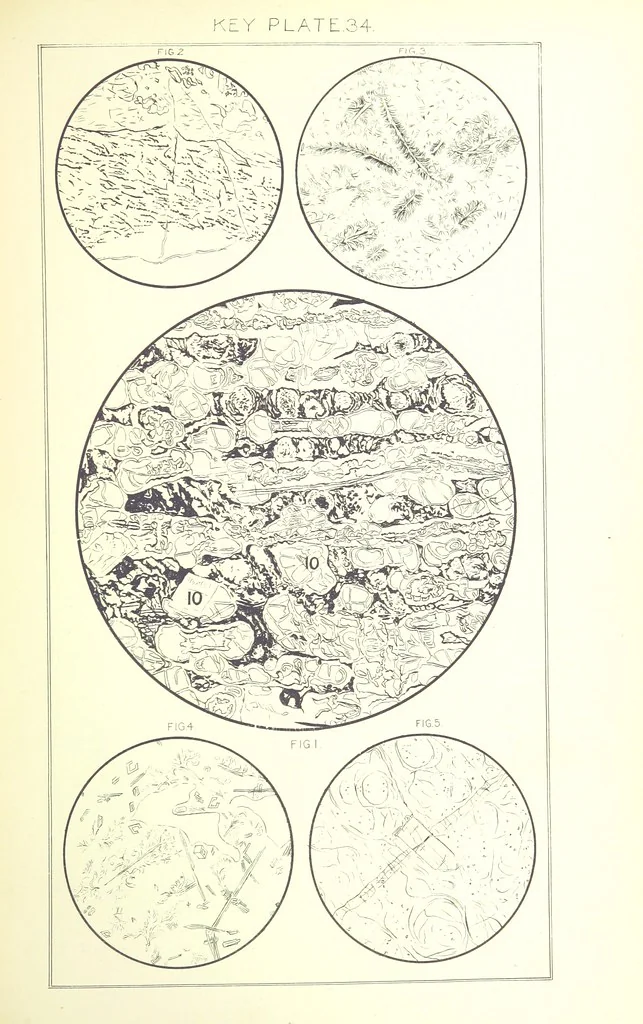 An illustration from British Petrography: with special reference to the igneous rocks. With ... plates. (Glossary of terms used in describing Rocks By F. H. Hatch.), 1888, leaf 597