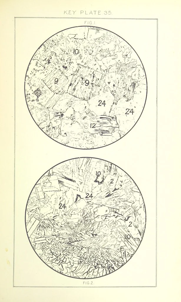 An illustration from British Petrography: with special reference to the igneous rocks. With ... plates. (Glossary of terms used in describing Rocks By F. H. Hatch.), 1888, leaf 601