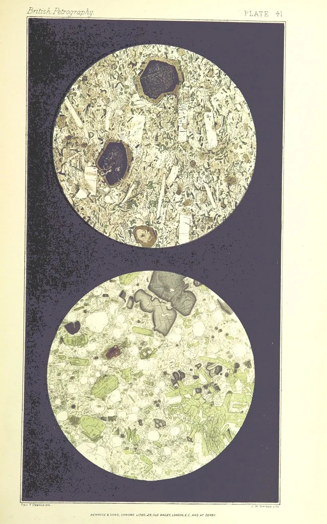 An illustration from British Petrography: with special reference to the igneous rocks. With ... plates. (Glossary of terms used in describing Rocks By F. H. Hatch.), 1888, leaf 627