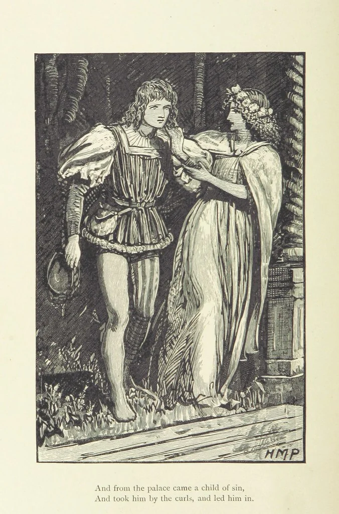 An illustration from The Works of Alfred Tennyson ... With portrait and ... illustrations, 1881, leaf 166