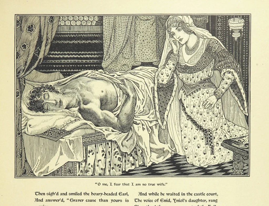 An illustration from Idylls of the King. Vivien. Elaine. Enid. Guinevere ... With ... decorations by G. W. Rhead and L. Rhead, 1898, leaf 19