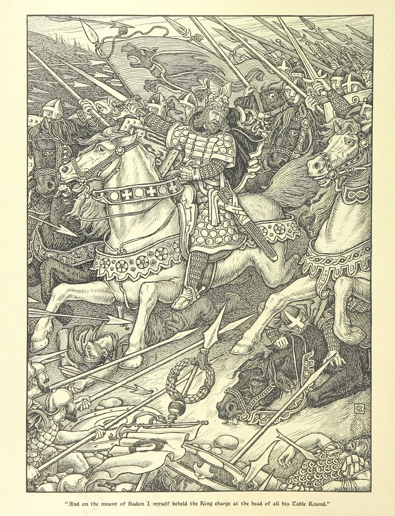 An illustration from Idylls of the King. Vivien. Elaine. Enid. Guinevere ... With ... decorations by G. W. Rhead and L. Rhead, 1898, leaf 72