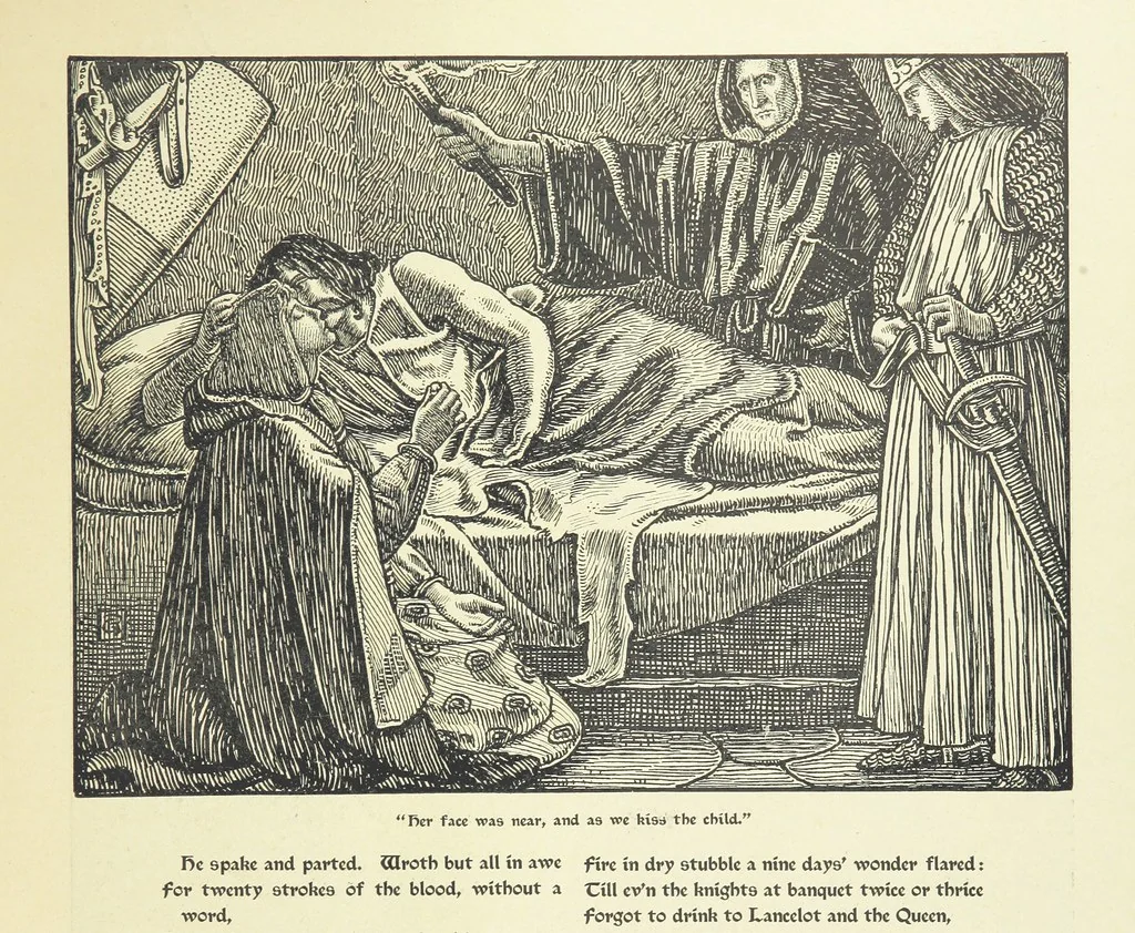 An illustration from Idylls of the King. Vivien. Elaine. Enid. Guinevere ... With ... decorations by G. W. Rhead and L. Rhead, 1898, leaf 81