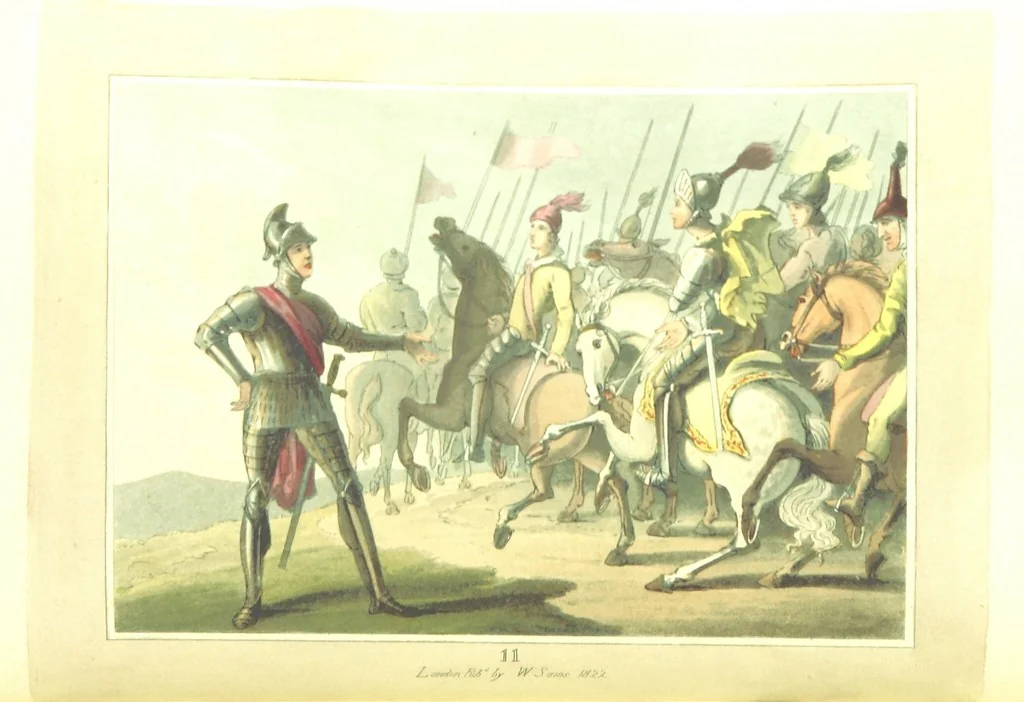 An illustration from The Tournament: or, Days of Chivalry. [A poem.] With ... engravings, 1823, leaf 54