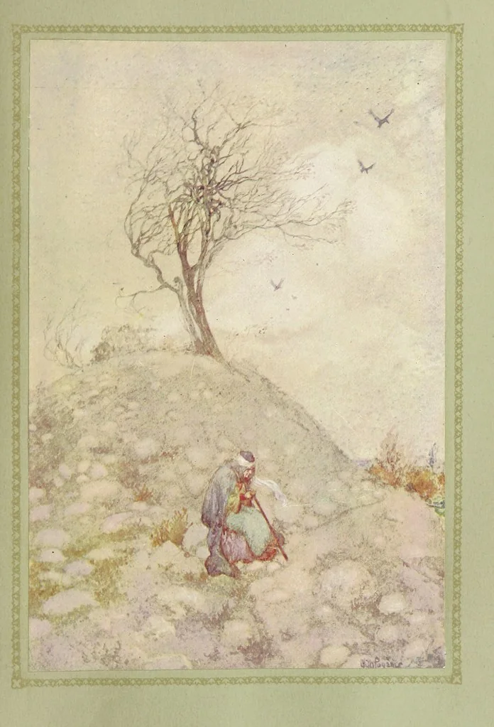 An illustration from Rubáiyát of Omar Khayyám. Presented by Willy Pogány, 1913, leaf 101