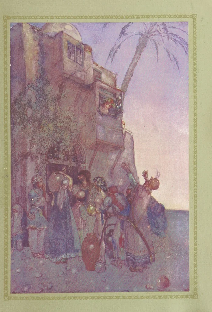 An illustration from Rubáiyát of Omar Khayyám. Presented by Willy Pogány, 1913, leaf 13